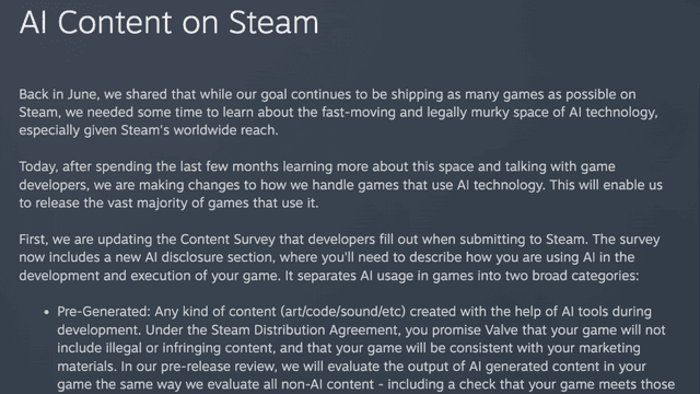 7% Percent of Steam Games Use AI