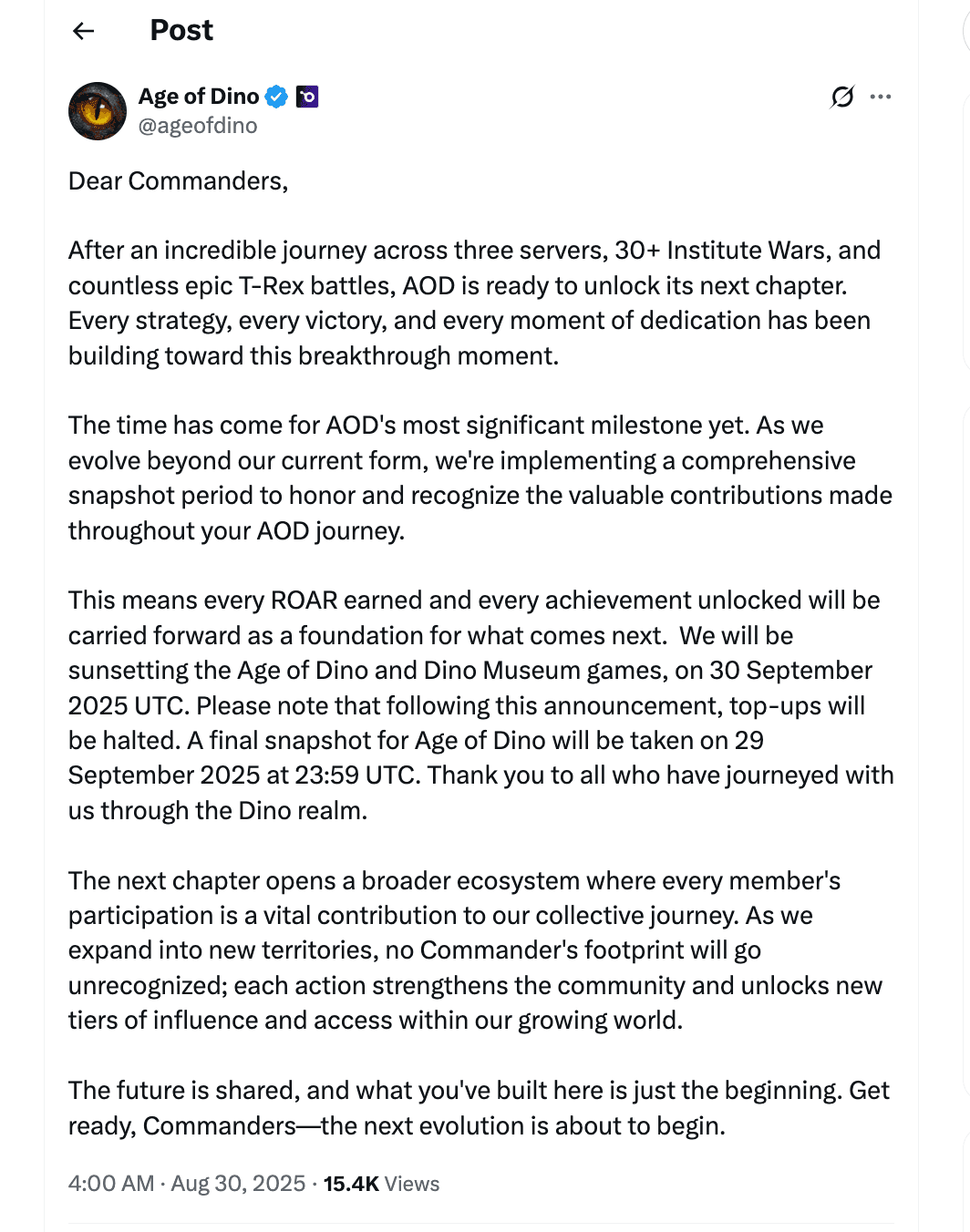 Age of Dino to Sunset Current Games