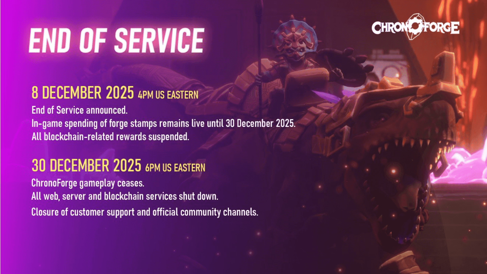 ChronoForge Confirms Closure