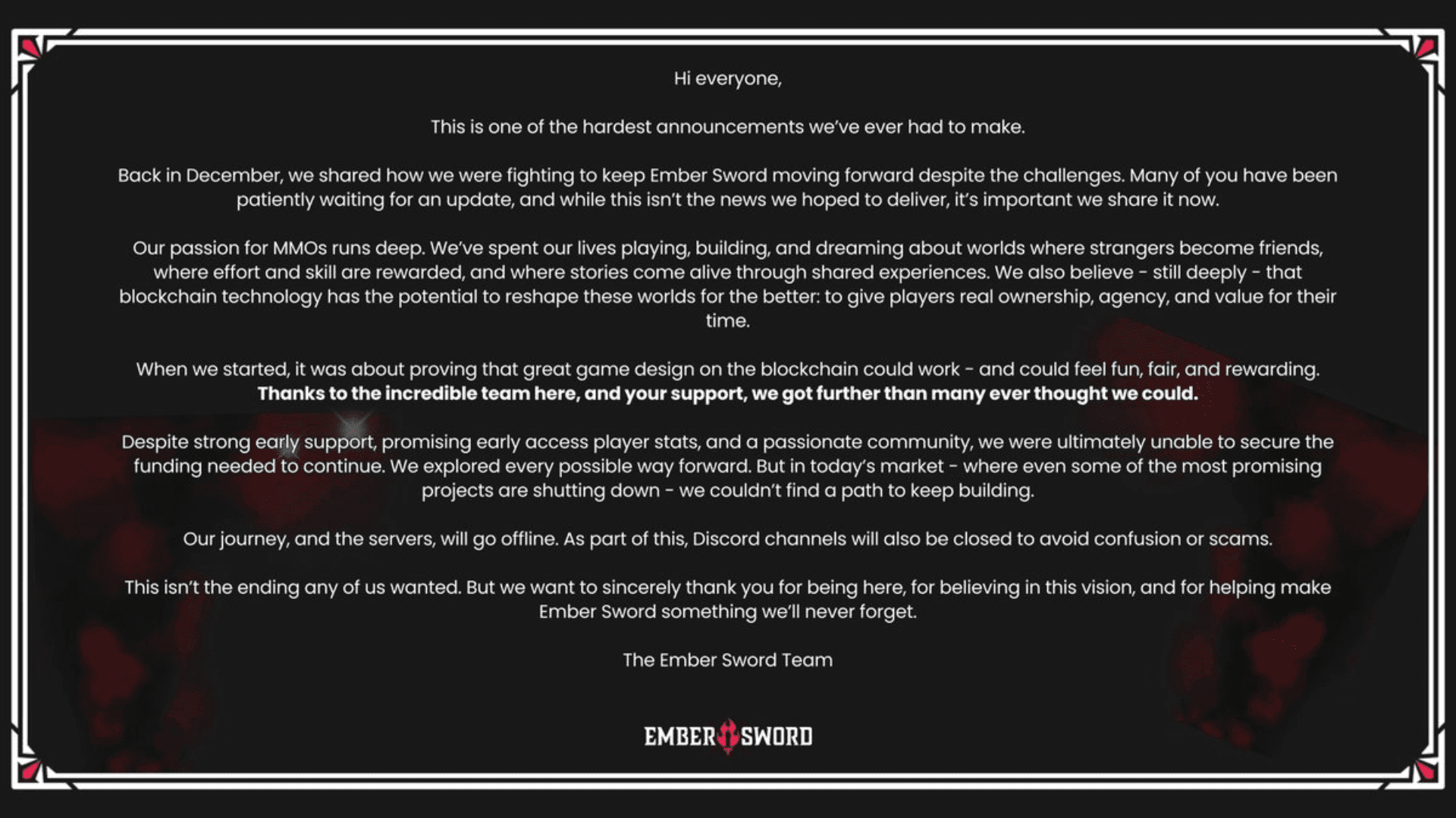 Ember Sword Discontinued Despite Raising Millions
