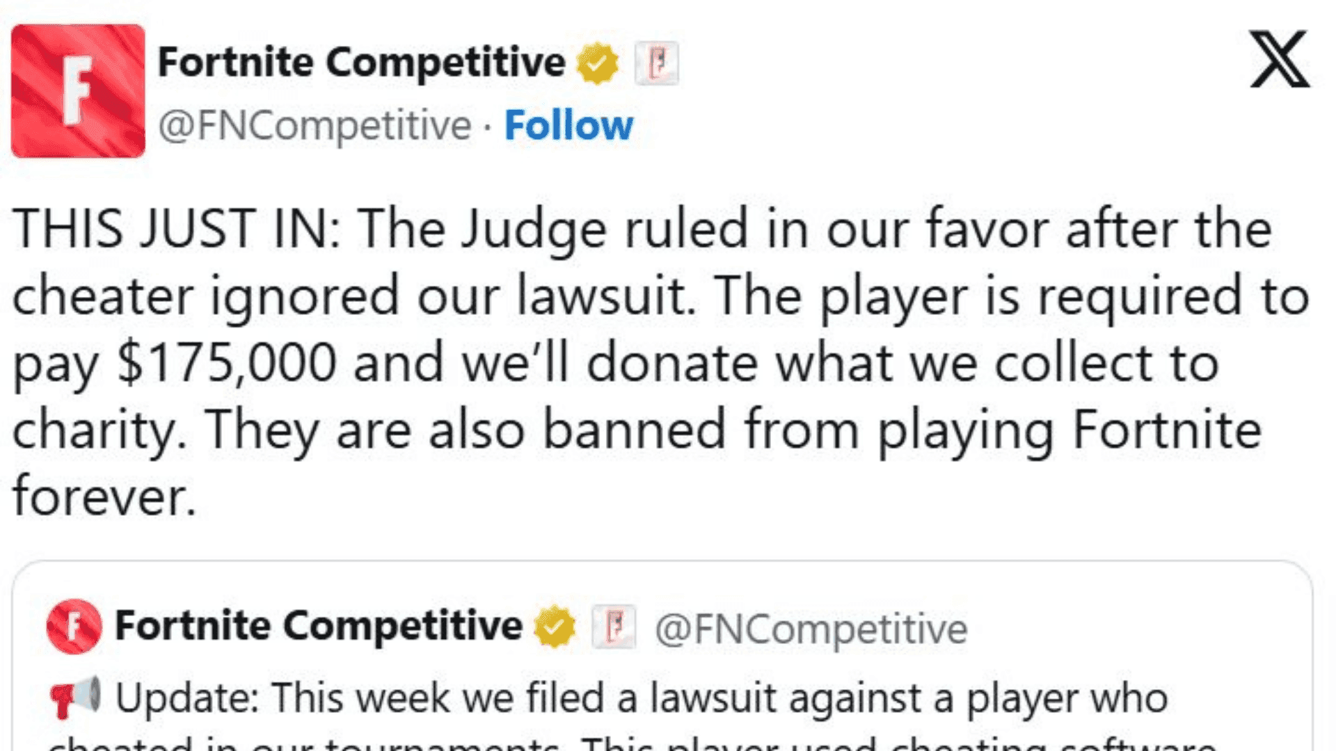 Epic Games Fines Fortnite Cheater $175k
