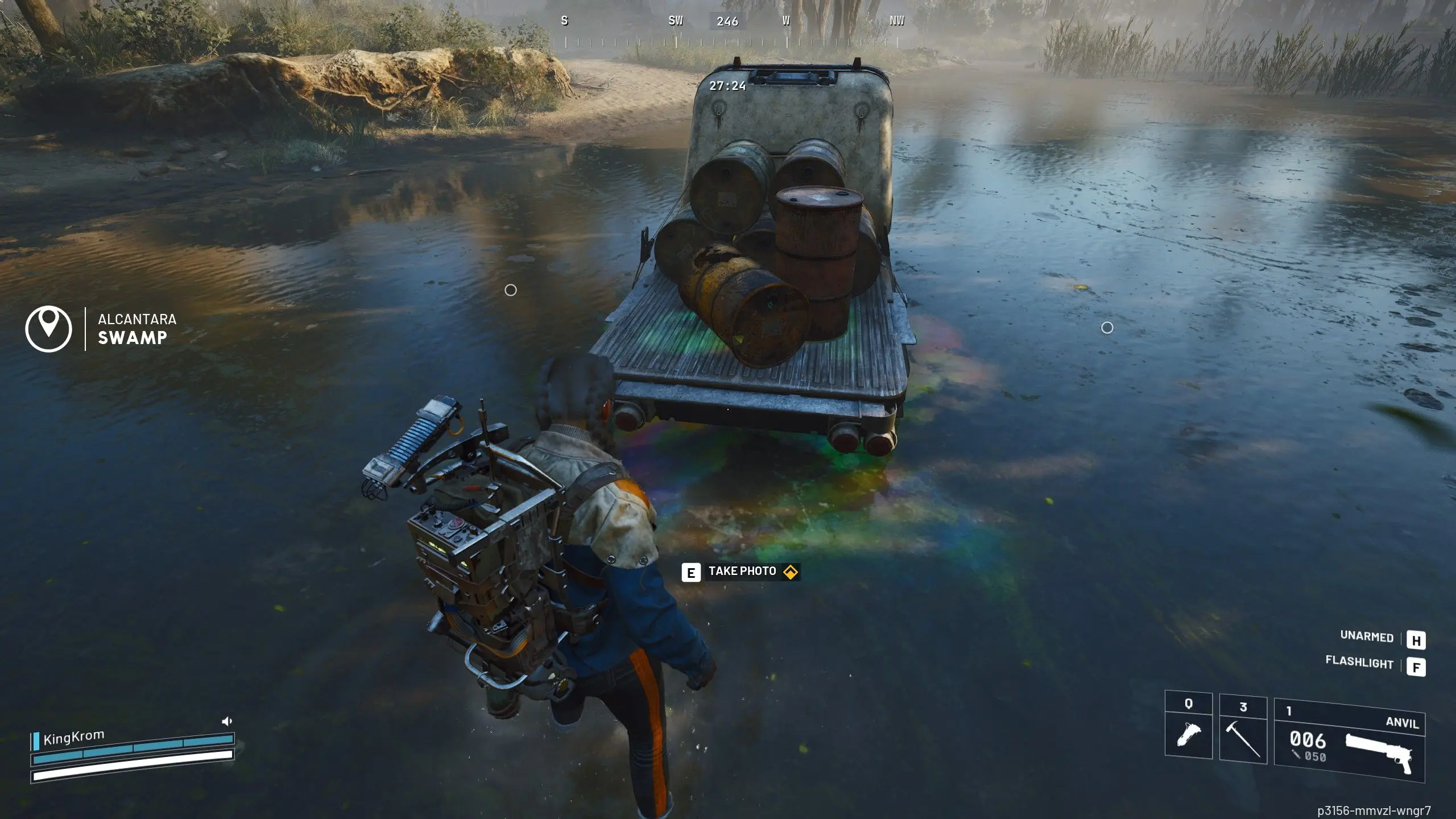 Submerged truck in swamp