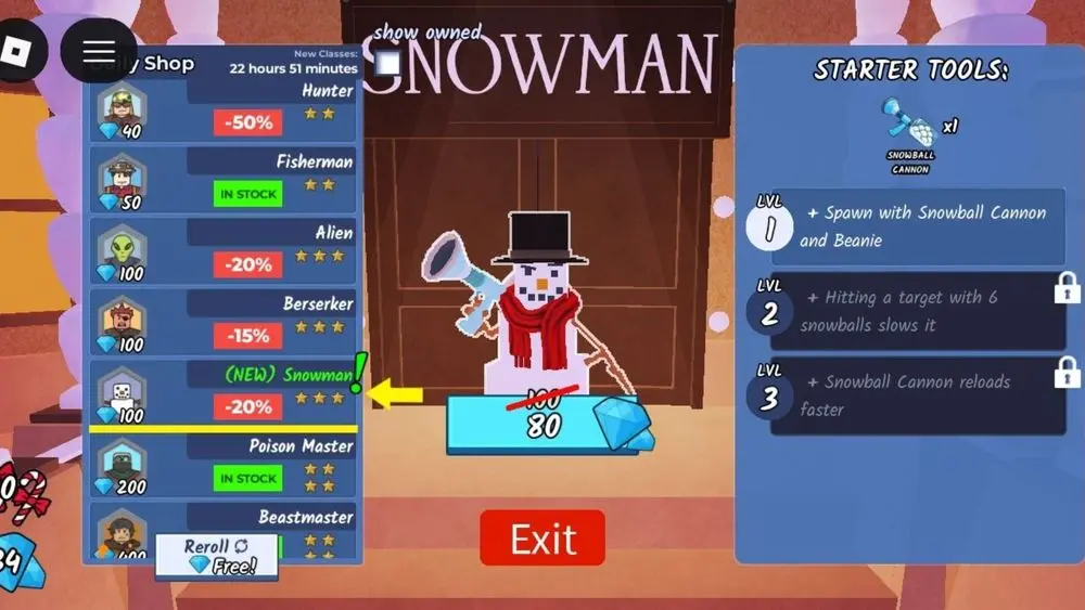 99 Nights in the Forest Snowman Class Guide