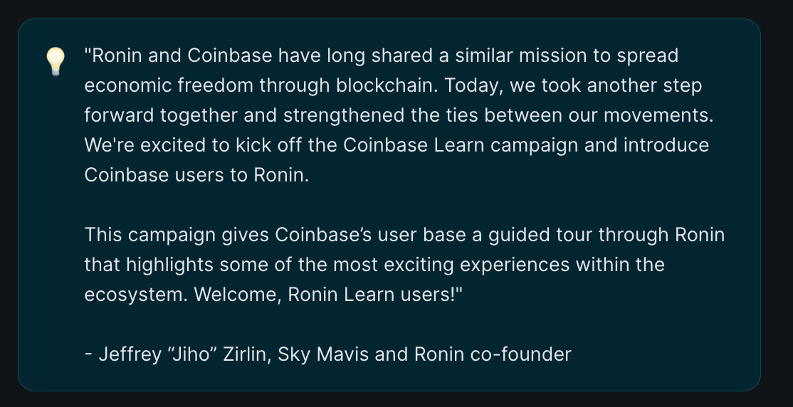 Coinbase Learn and Earn Ronin