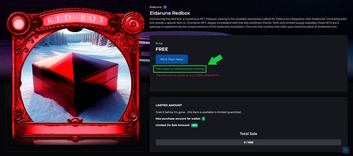 Eldarune Integration with Avalanche and Red Box Free Mint Event