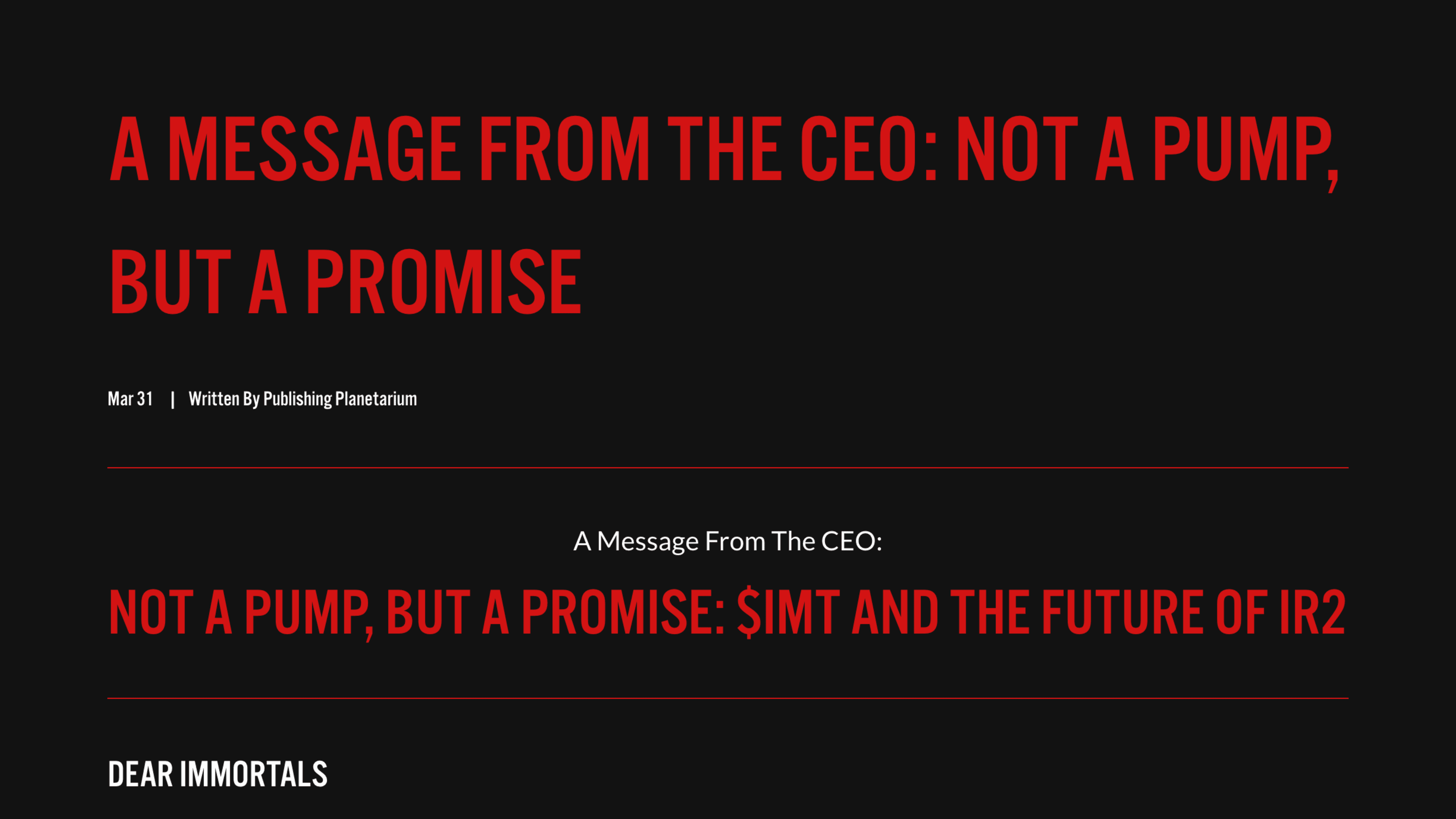 CEO of Immortal Rising 2 Addresses IMT Token Launch