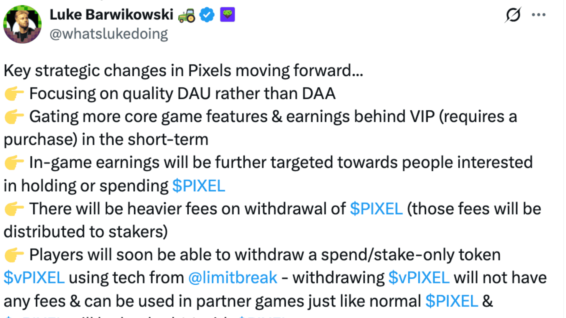 Pixels Strategic Updates to Improve Token Utility
