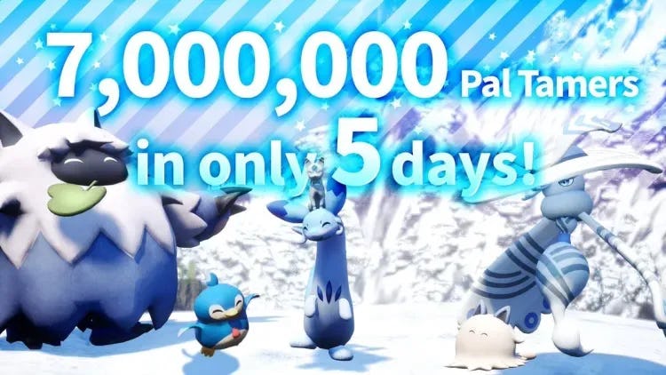 Palworld hits 7 Million copies sold in 5 days.webp