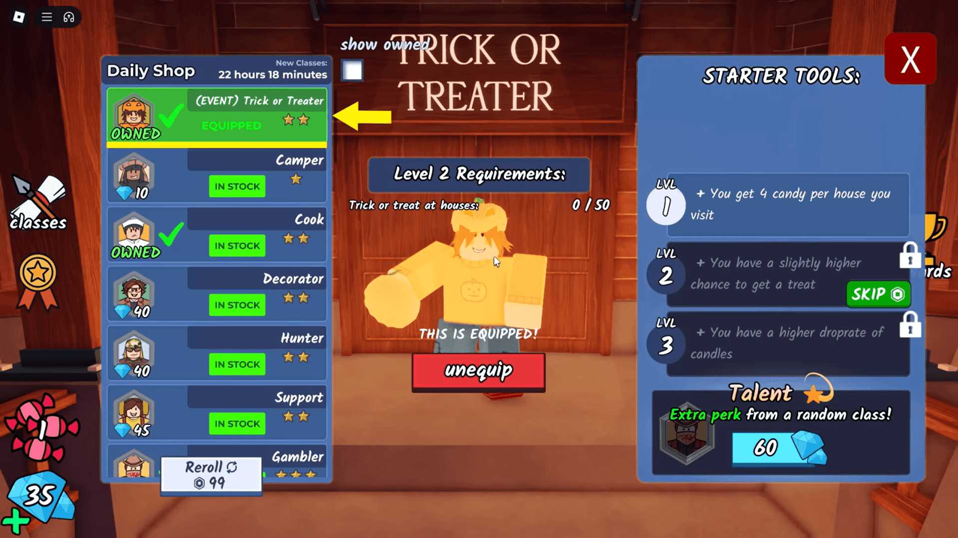 99 Nights in the Forest Trick or Treater Class Guide.png