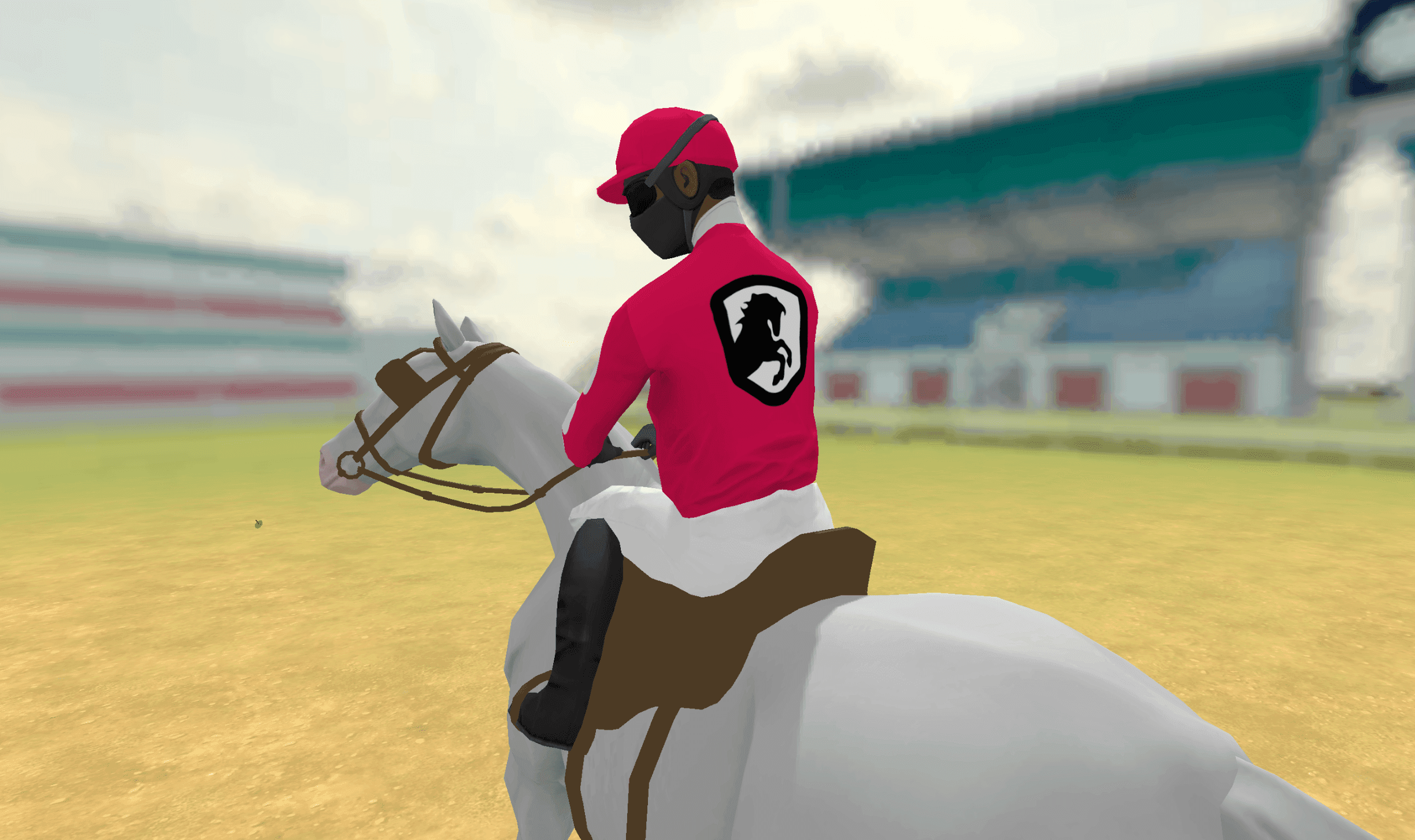 Derace Jockey with silks on a horse.png