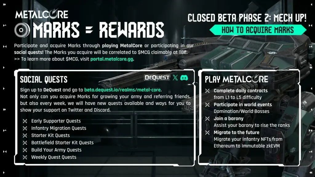 MetalCore Closed Beta 2 Play-to-Earn Marks and $MCG Tokens
