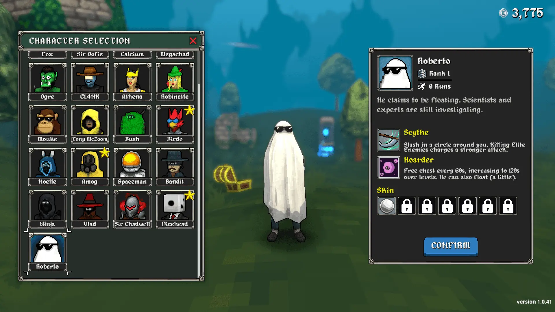 New character selection screen