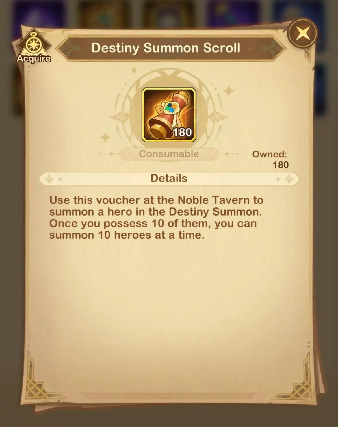 Hero summoning interface
