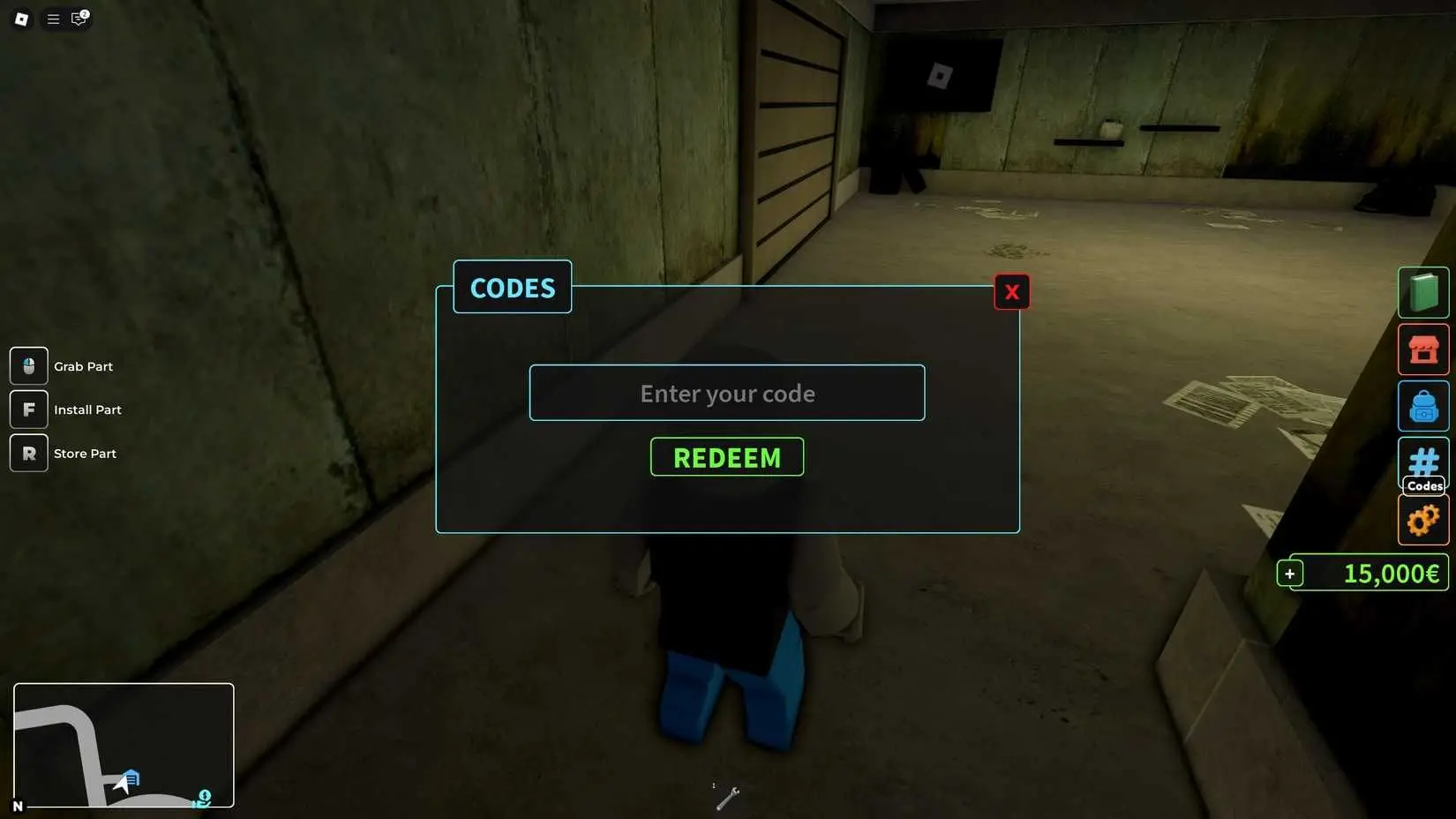 Code redemption menu