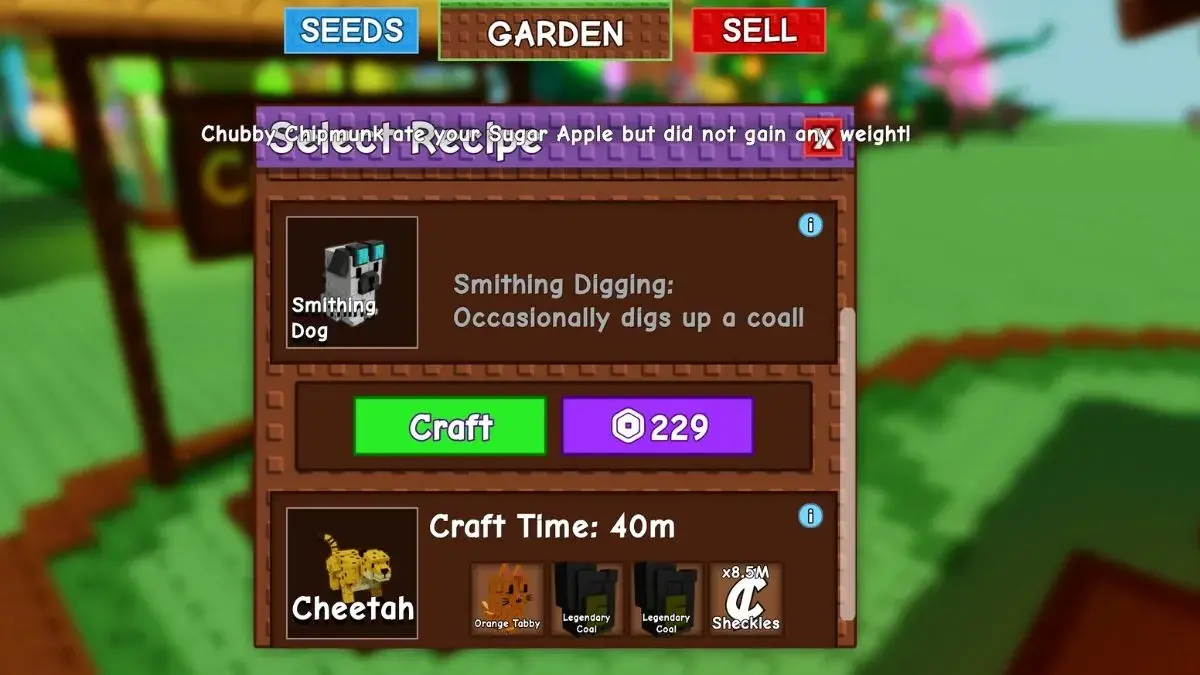 Submit fruit, seed, gear, and pet to generate coal
