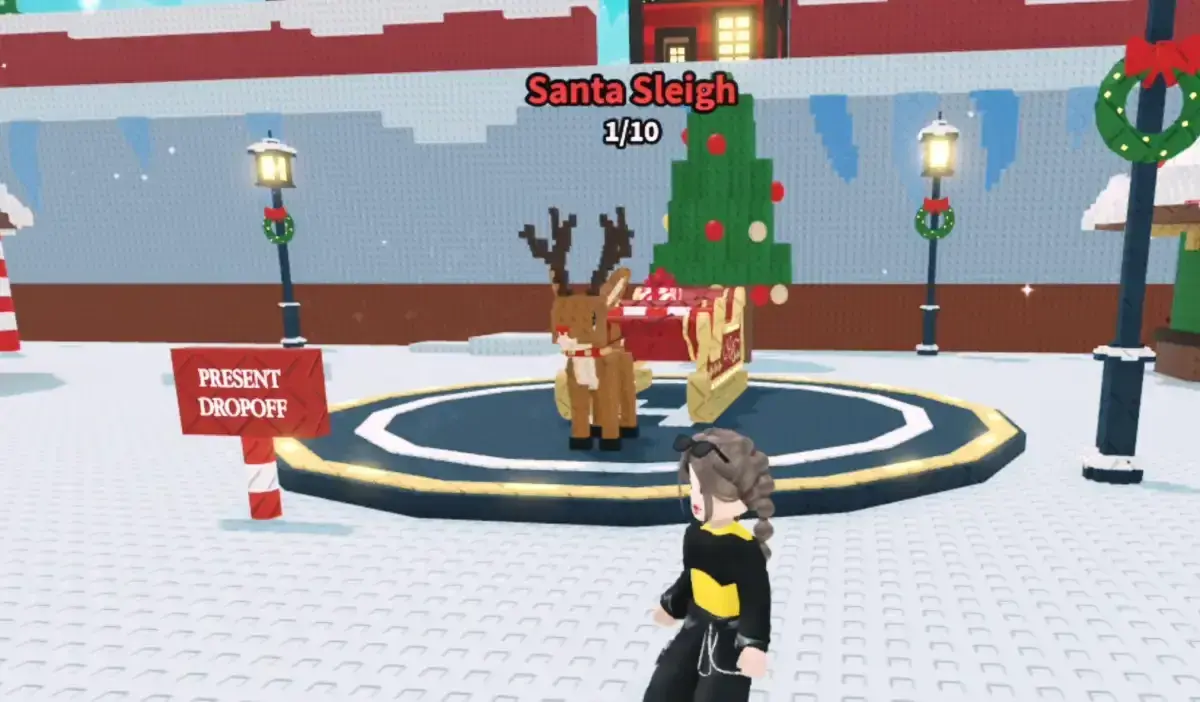 Santa sleigh near carousel