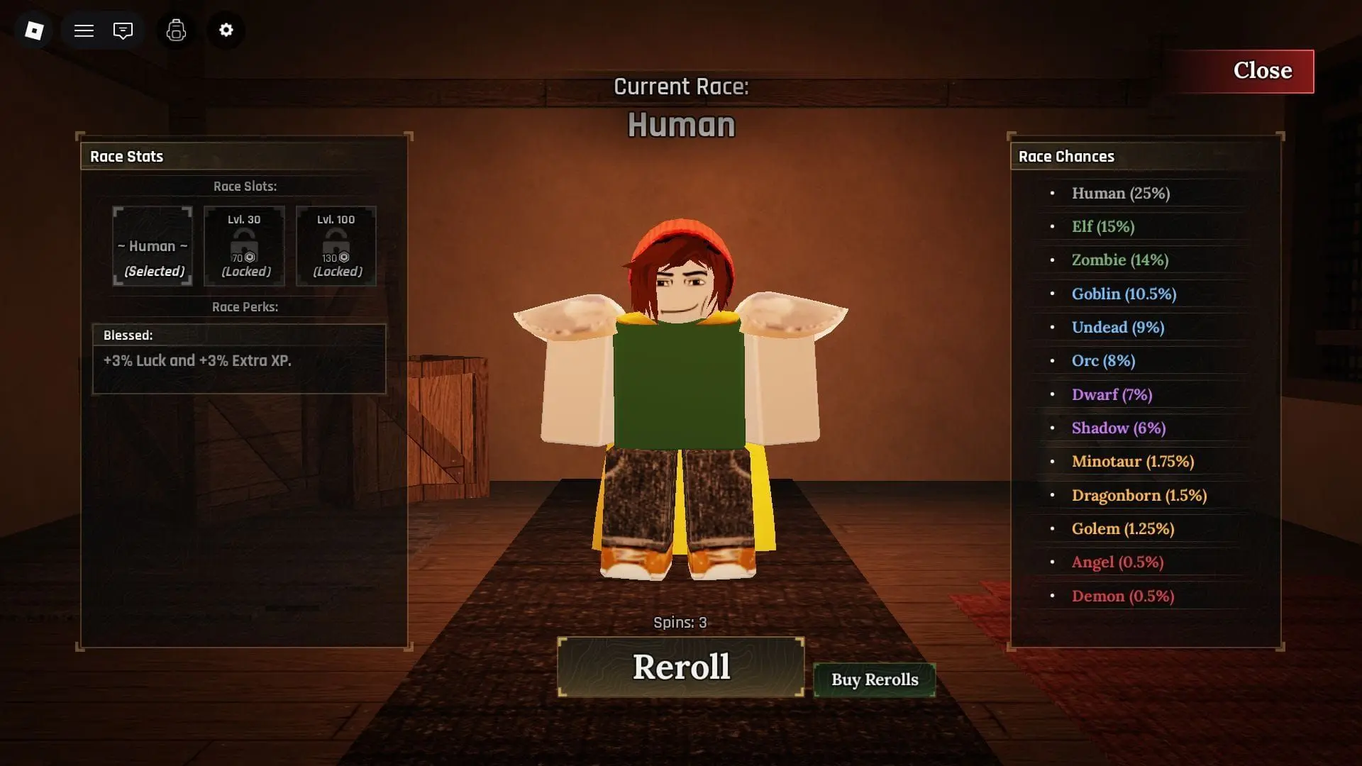 Race selection wizard menu